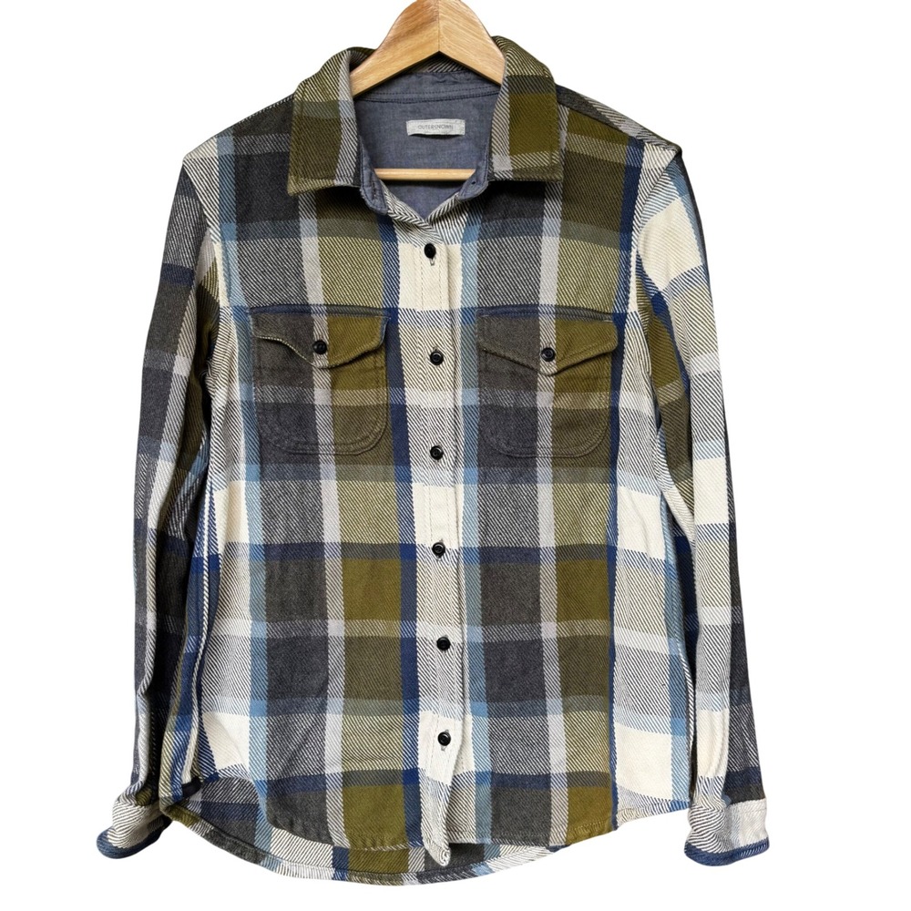 Outerknown Blanket Shirt XS/S Blue Green Plaid Cotton Button Down Gorp Hiking